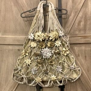 BEVERLY  FELDMAN LEATHER FLORAL  STUDDED RHINESTONE BAG